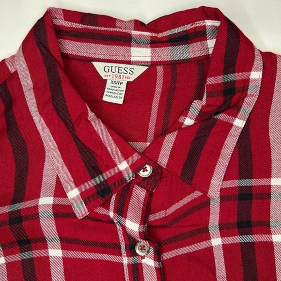 GUESS Plaid Button Up Long Sleeve Button Pockets at Chest Shirt Viscose Size XS - Picture 8 of 13